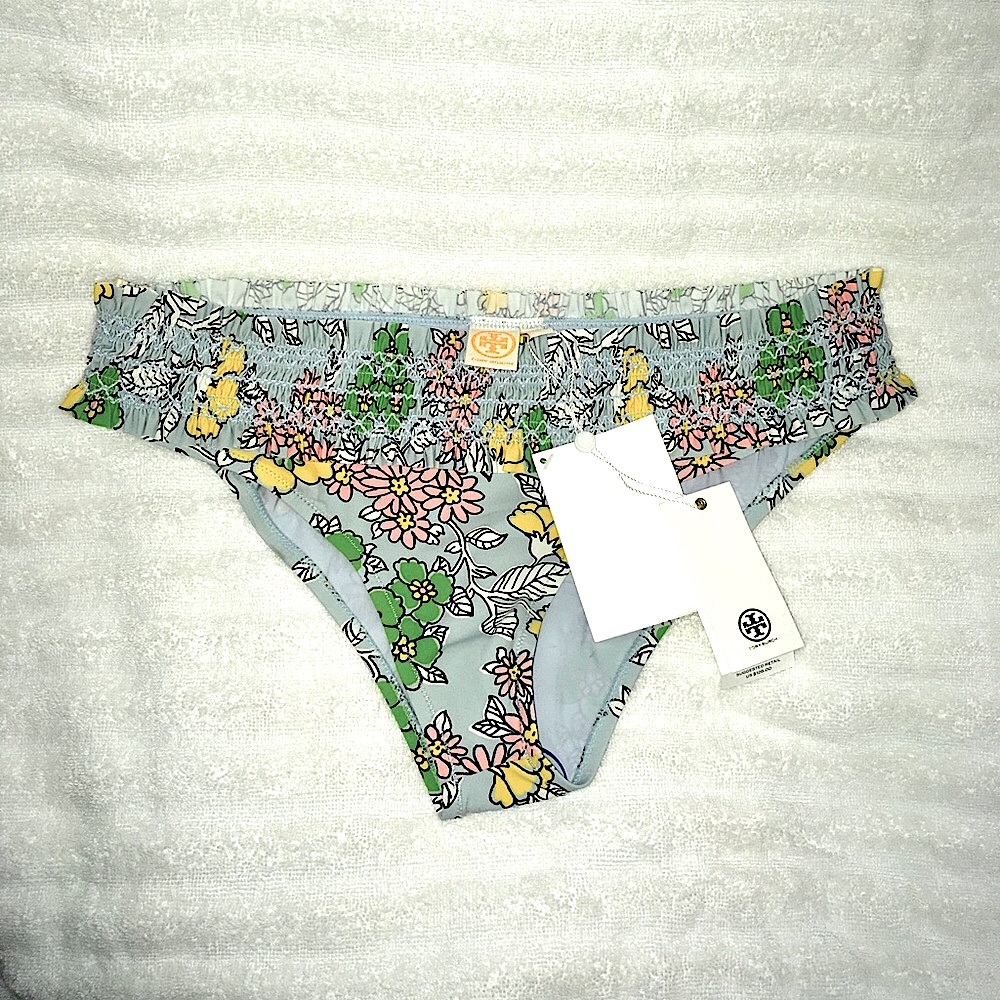 Tory Burch Blue Costa Printed Bikini Bottoms Size Women’s Medium New With Tags